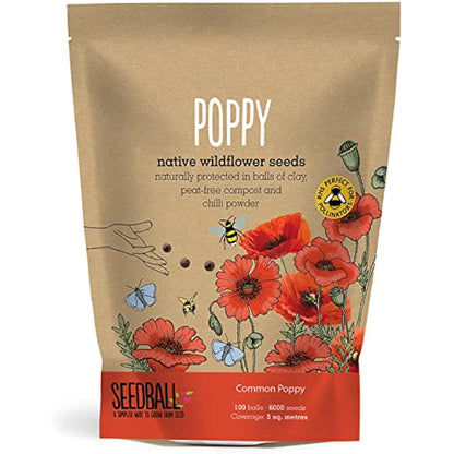 SEEDBALL Poppy Seed Bombs – 100 Seed Balls Per Pack | Bursting with Beautiful Red Poppy Flowers | Clay Protected Seed Bomb for Bees, Butterflies, Birds & Other Garden Wildlife