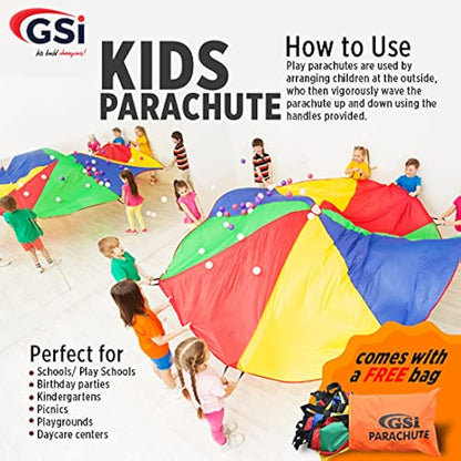 GSi Kids Play Parachute Rainbow Parachute Toy Tent Game for Children Gymnastic Cooperative Play and Outdoor Playground Activities (30 Feet)