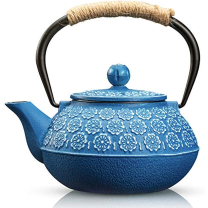 SUSTEAS Cast Iron Teapot, 900ml Tetsubin Japanese Tea Kettle with Infuser for Loose Leaf and Tea Bags, Tea Pot Coated with Enameled Interior, Dark Blue
