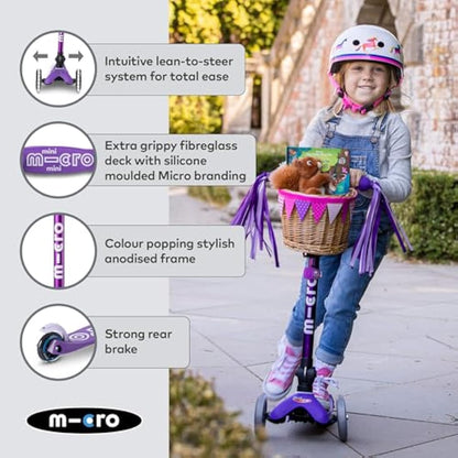 Micro Scooters | Mini Micro Deluxe LED Children's Scooter | Handlebar Adjustable & Foldable | Extra Grippy Deck | Weather Tested Stem | Light Up Wheels | Foldable | 2-5yrs | Boys & Girls