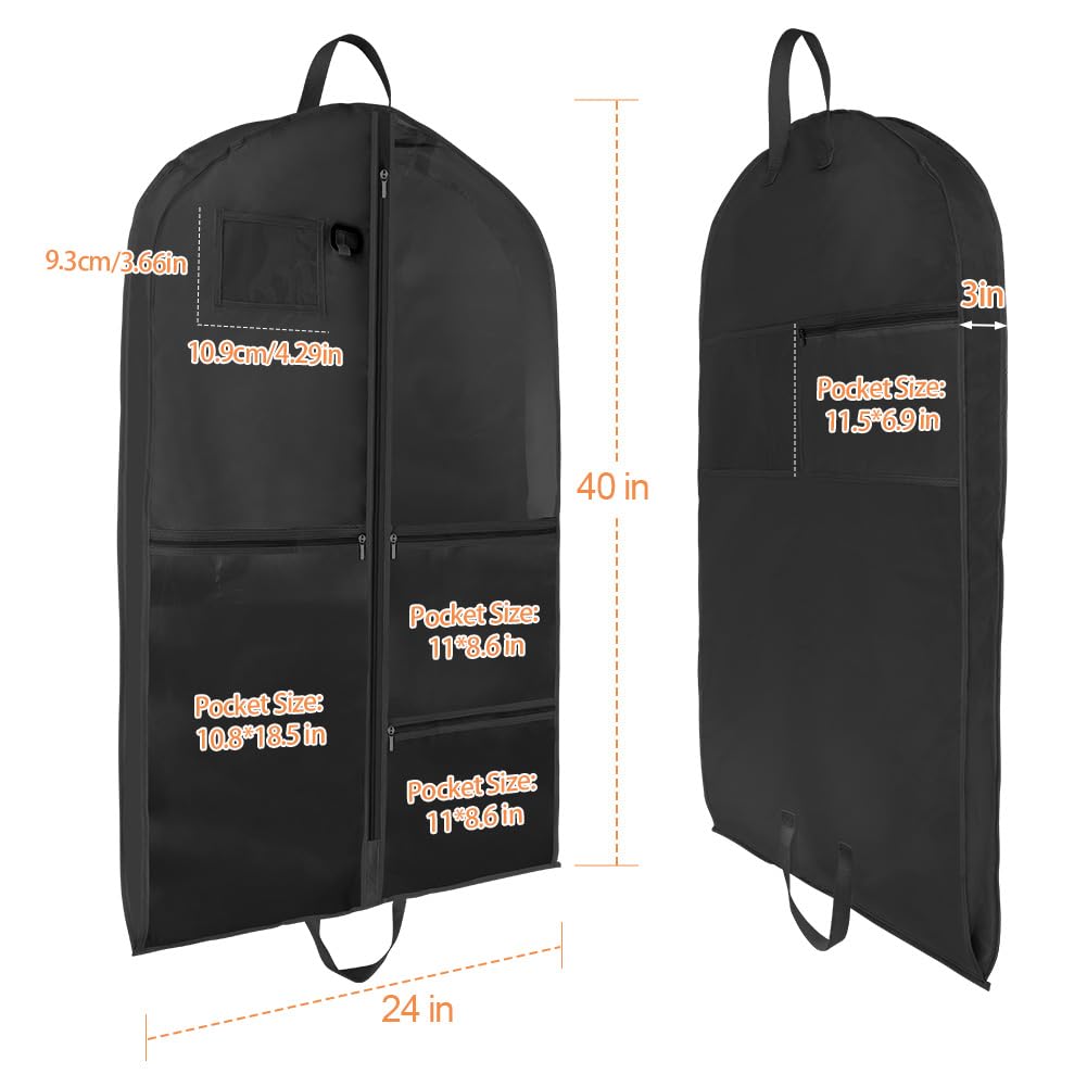 OSDUE Clothes Covers, 40 inch WaterproofHanging Garment Bags with 5 Zipper Pocket and ID Slot Pockets Foldable Kids Dance Costume Garment Bag Travel