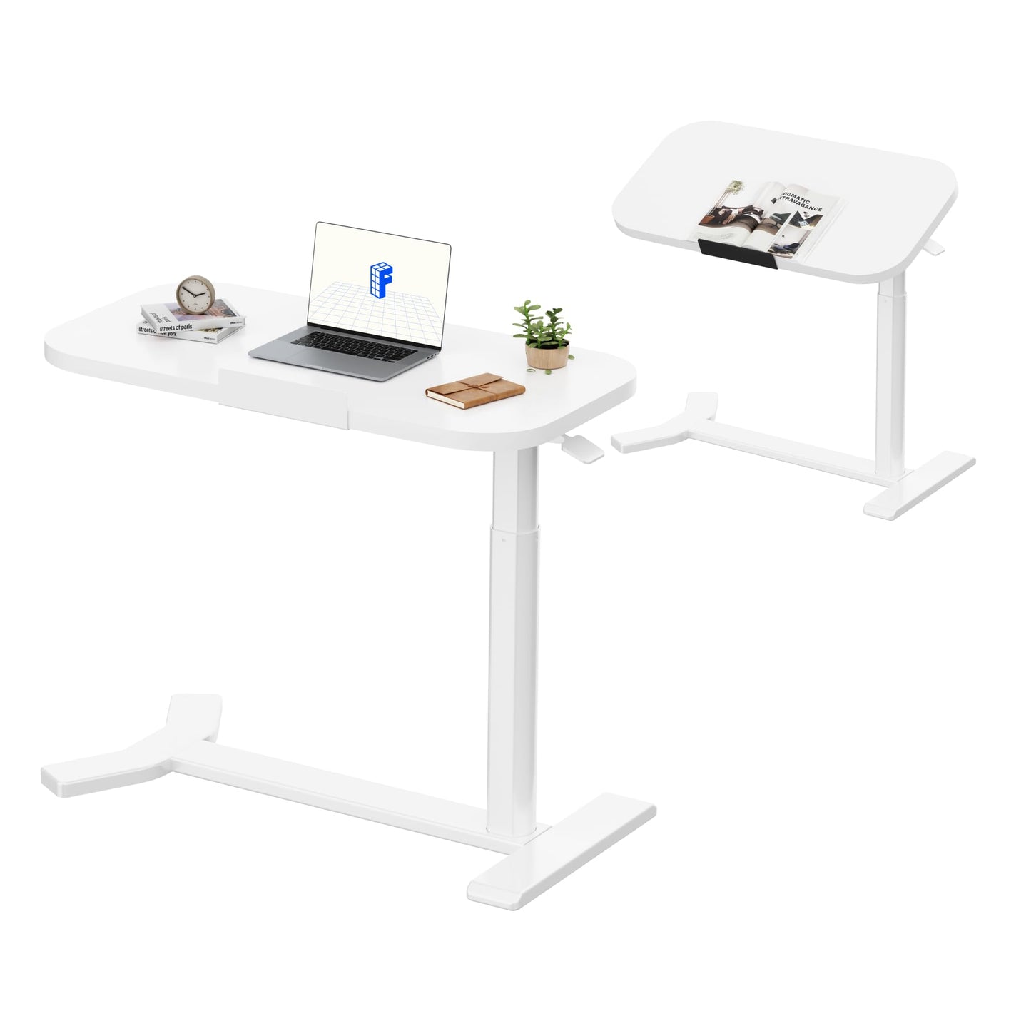 FLEXISPOT Overbed Table with Wheels, Adjustable Height Bedside Table, Rolling Laptop Desk for Bed Sofa, Small Standing Desk 75 x 40 cm