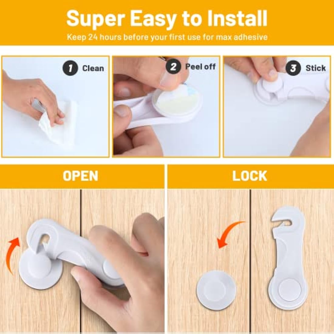 TRILINK Cupboard Locks for Children 10 Pack, Baby Proof Child Safety Cupboard Locks, Child Locks for Cabinets Drawer Door, Fridge Locks for Kids, Strong Adhesive Baby Locks for Kitchen Furniture