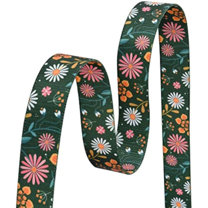 Mihqy Dog Collar and Lead Set with Bohemia Floral Tribal Geometric Patterns - Soft Ethnic Style Collar Adjustable for Small Medium Large Dogs(Dark Green Flower Set,L)