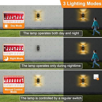 LMP Up Down Outdoor Wall Lights PIR, Motion Sensor Outside Lights Mains Powered, IP65 Square Porch Front Door Light Electric, External Modern GU10 LED Lighting Exterior Lamp Sconce for House, Black