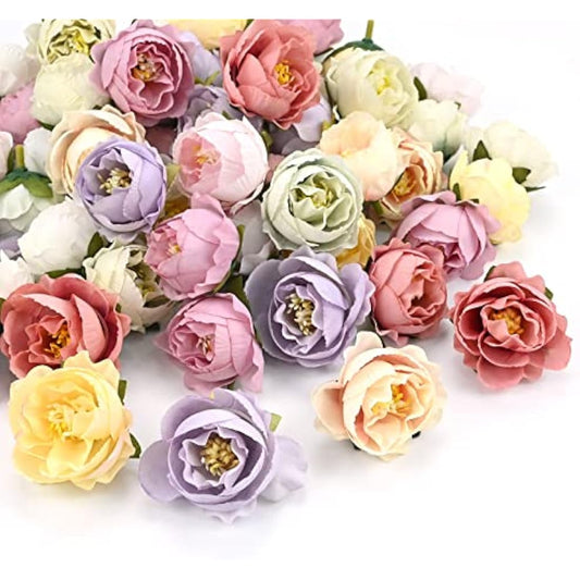 Yibang 50Pcs Artificial Rose Flower Heads, Fake Mini Silk Flowers Head 4cm, DIY Flower Decorations for Home Wedding Party Wreath Hairpin Scrapbooking Craft Accessories, Mixed Color