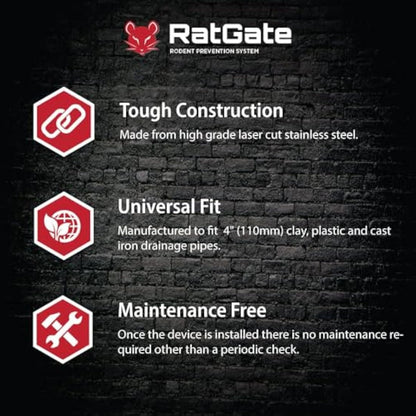 RatGate: 4" (110mm) stainless steel rat flap/barrier/blocker for clay, plastic and cast iron drainage pipes! Keep rats out of your property!