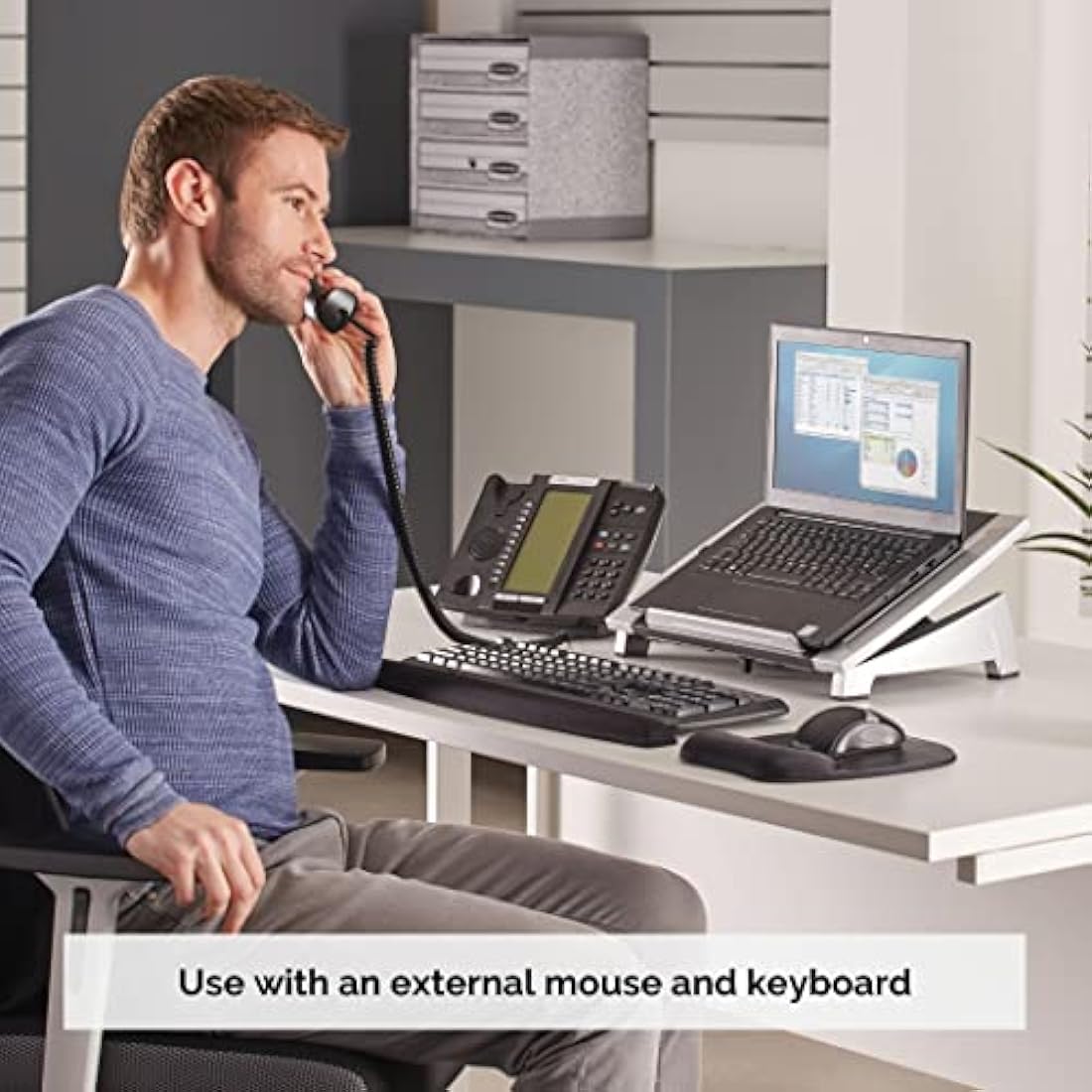 Fellowes Office Suites Laptop Stand for Desk 6 Height Adjustable Portable Laptop Riser for the Home and Office - Max Monitor Size 17", Max Weight 5KG - Black/Silver