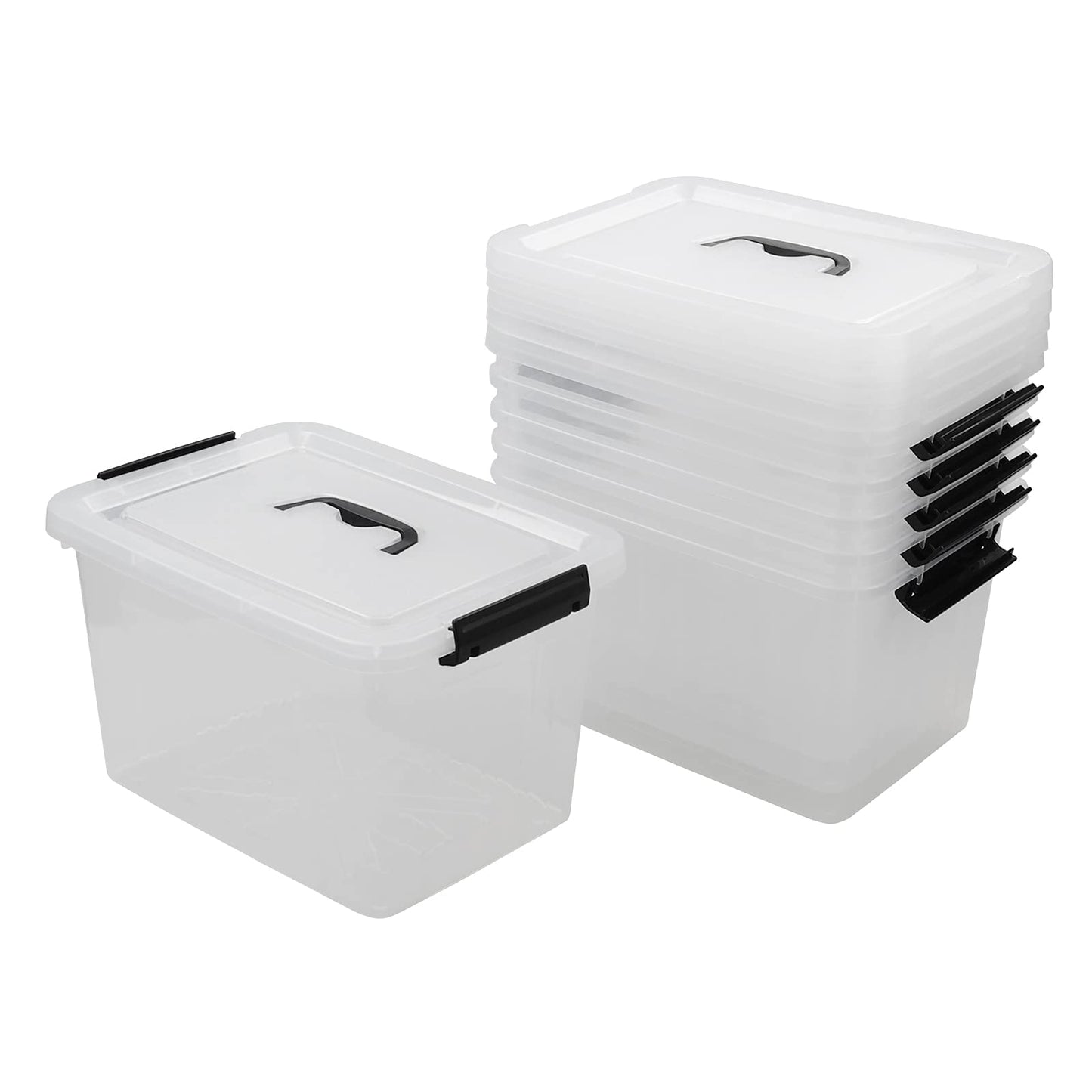 Tyminin 6-Pack 12 L Storage Boxes, Plastic Latch Bin Box with Lids/Handles