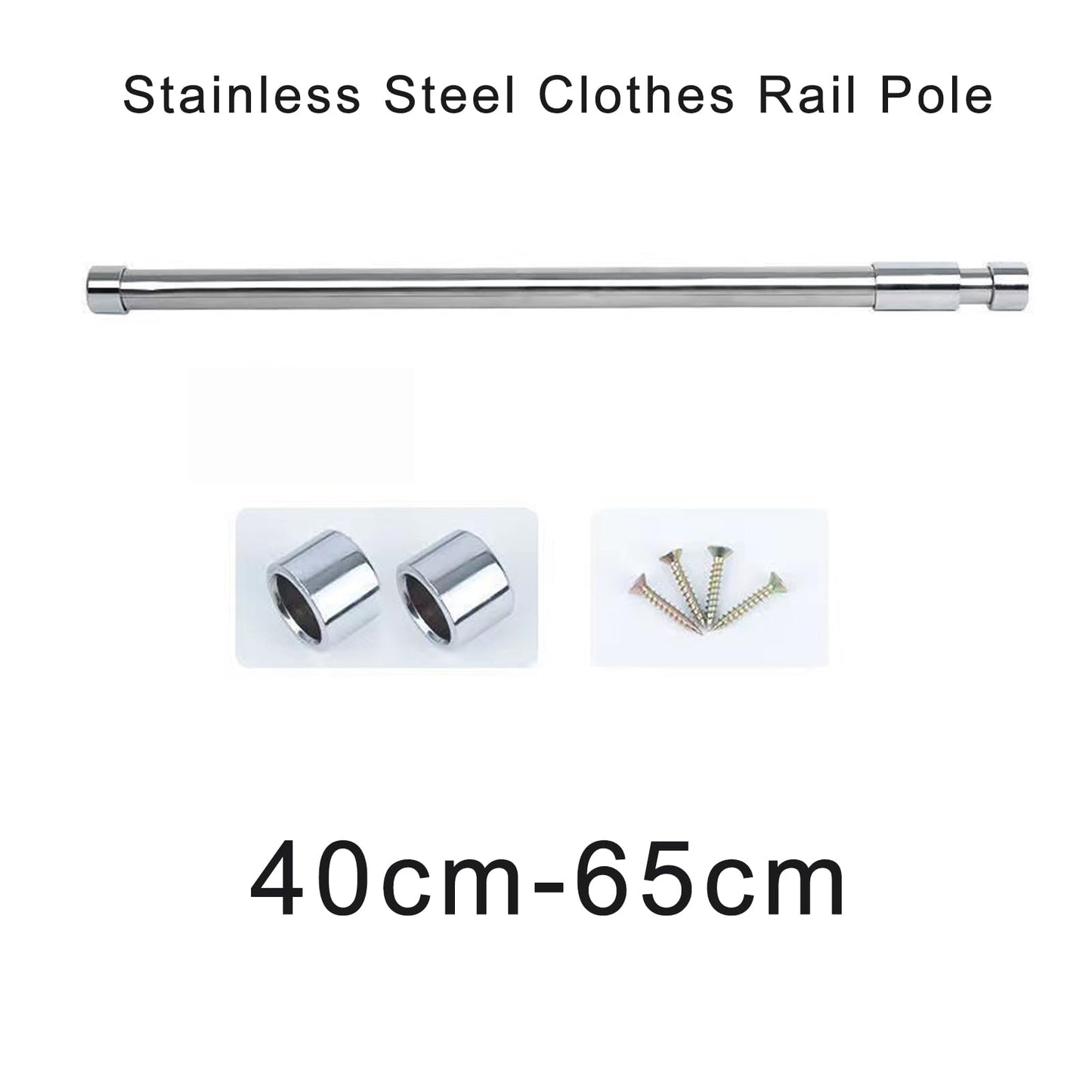 GSHUR 40-65cm Extendable Wardrobe Rail, Stainless Steel Clothes Rail Pole with Screws, Adjustable Wardrobe Rail for Wardrobe, Shower, Balcony, Windows