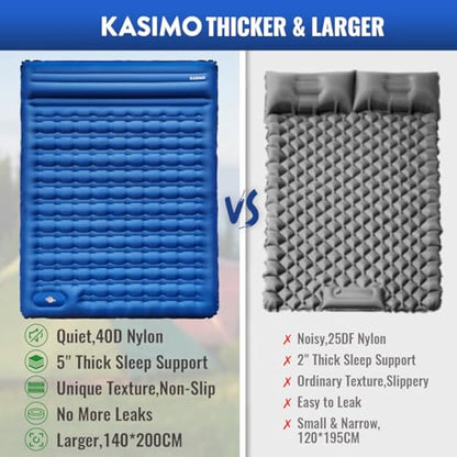 KASIMO Sleeping Mat - Ultralight & Thick Inflatable Camping Sleeping Pad Air Mattress Self-inflating Bed with Built-in Pump & Pillow Compact for Camping Backpacking Hiking Traveling
