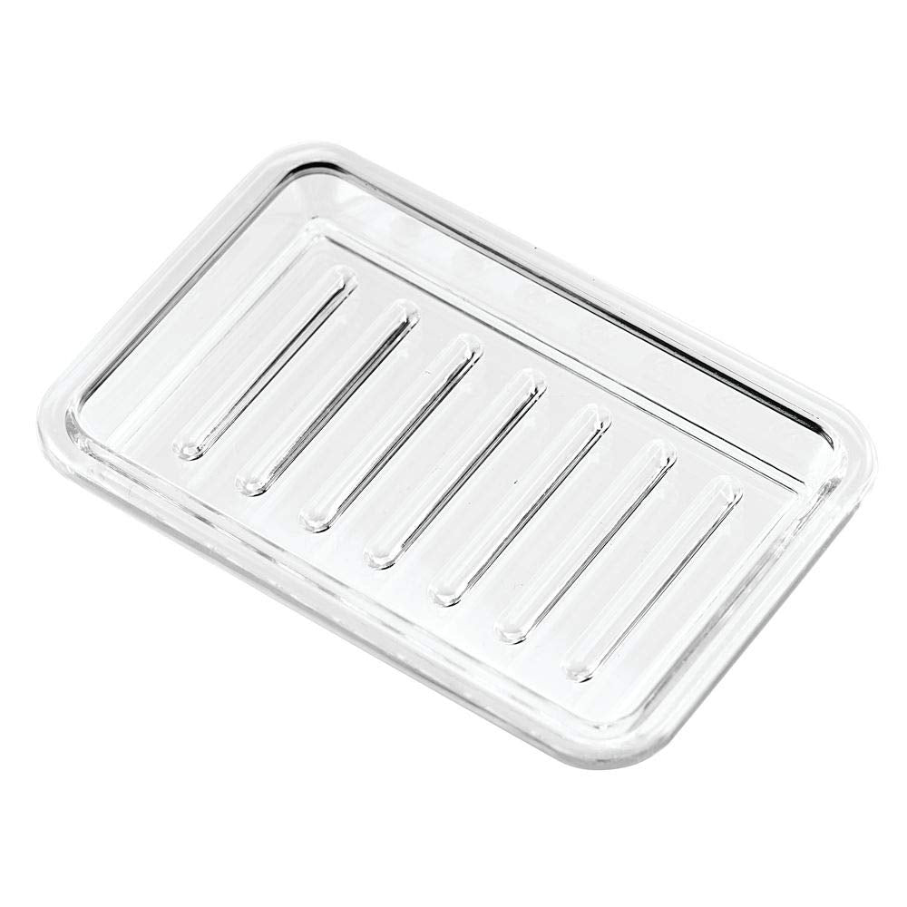 InterDesign Plastic Bar Dish for Bathroom Sink or Shower-Ridged Soap Saver Design-Rectangular, Clear, 3.5" x 5.25"