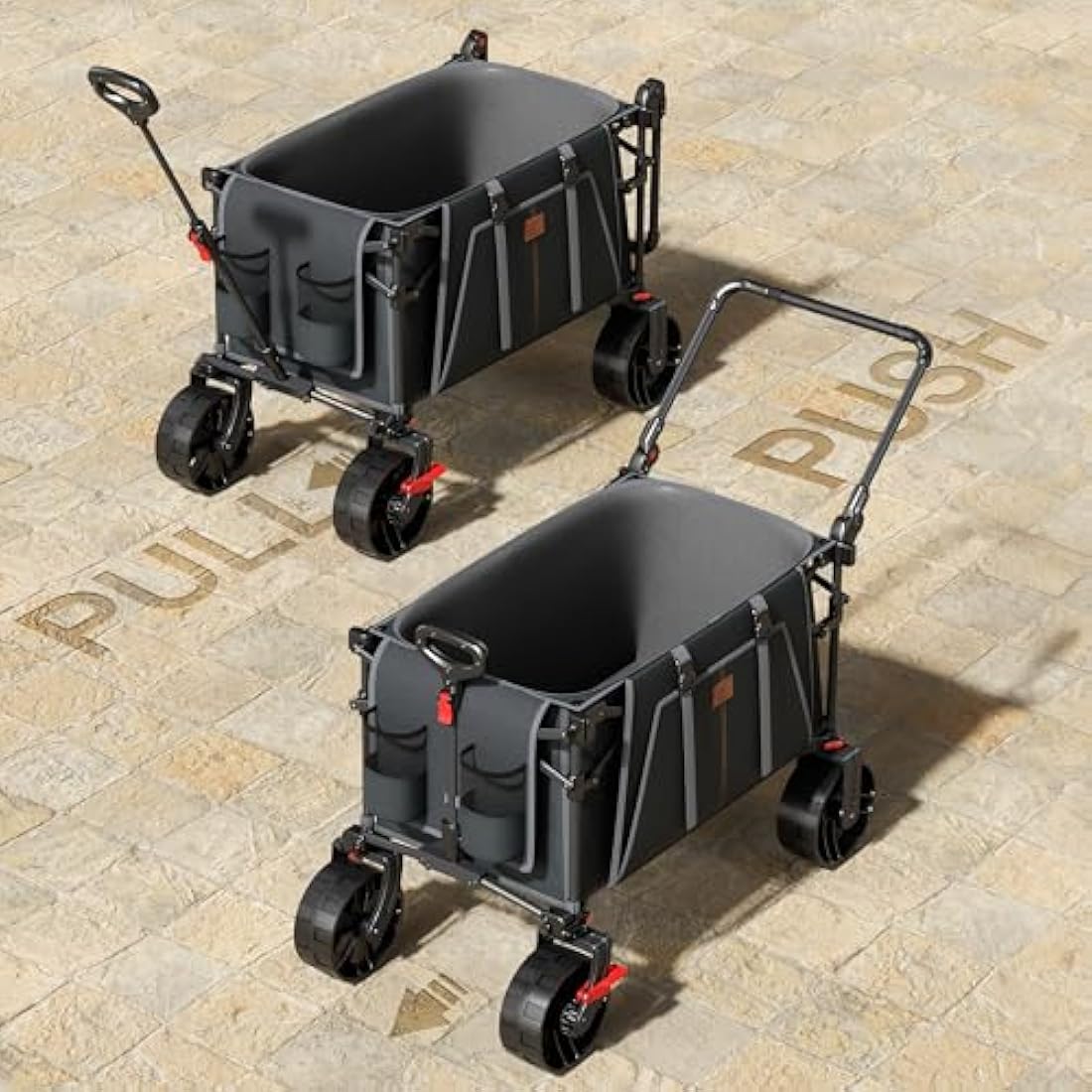 EVER ADVANCED 225L Festival Trolley on Wheels with Removable Canopy, 150KG Heavy Duty Camping Trolley, Push & Pull Beach Cart with 3 Large Pockets, Garden Folding wagon Fishing Grey