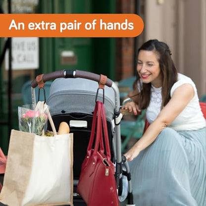 Baby Uma Leather-Style Buggy Clips (2 Pack) - Universal Pram Clips, Non-Slip Buggy Accessories, Carry 5 kg per Carabiner, Baby Travel Essentials (Camel)