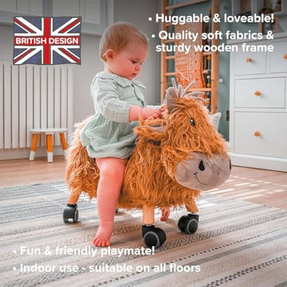 Little Bird Told Me - Hubert Highland Cow Award Winning Ride On Toy for Toddler 12+ Months Unisex - Soft Animal Toy on Wheels, Sturdy Wooden Frame, Wipe Clean Supportive Seat, British Brand Since 2007