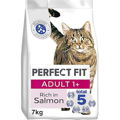 Perfect Fit Adult 1+ Complete Dry Cat Food for Adult Cats Aged 1+ Years, Rich in Salmon, 1 Bag (7 kg)