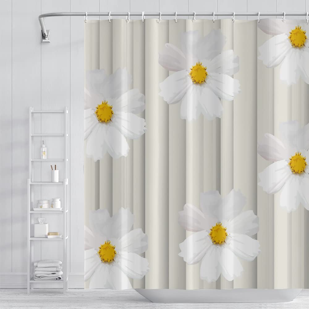 SDOTPMT 48x72inch Daisy Flower Pattern Shower Curtain Autumn Floral Blossom Bath Curtain Unique Design Aesthetic Art Bathtub Curtain for Bathroom