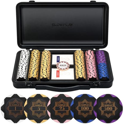 SLOWPLAY Nash 14 Grams Clay Poker Chips Set for Texas Hold’em, 300 PCS [with Numbered Values] Features a High-end Chip case with Extra Durable German Polycarbonate Shell, for Poker Players