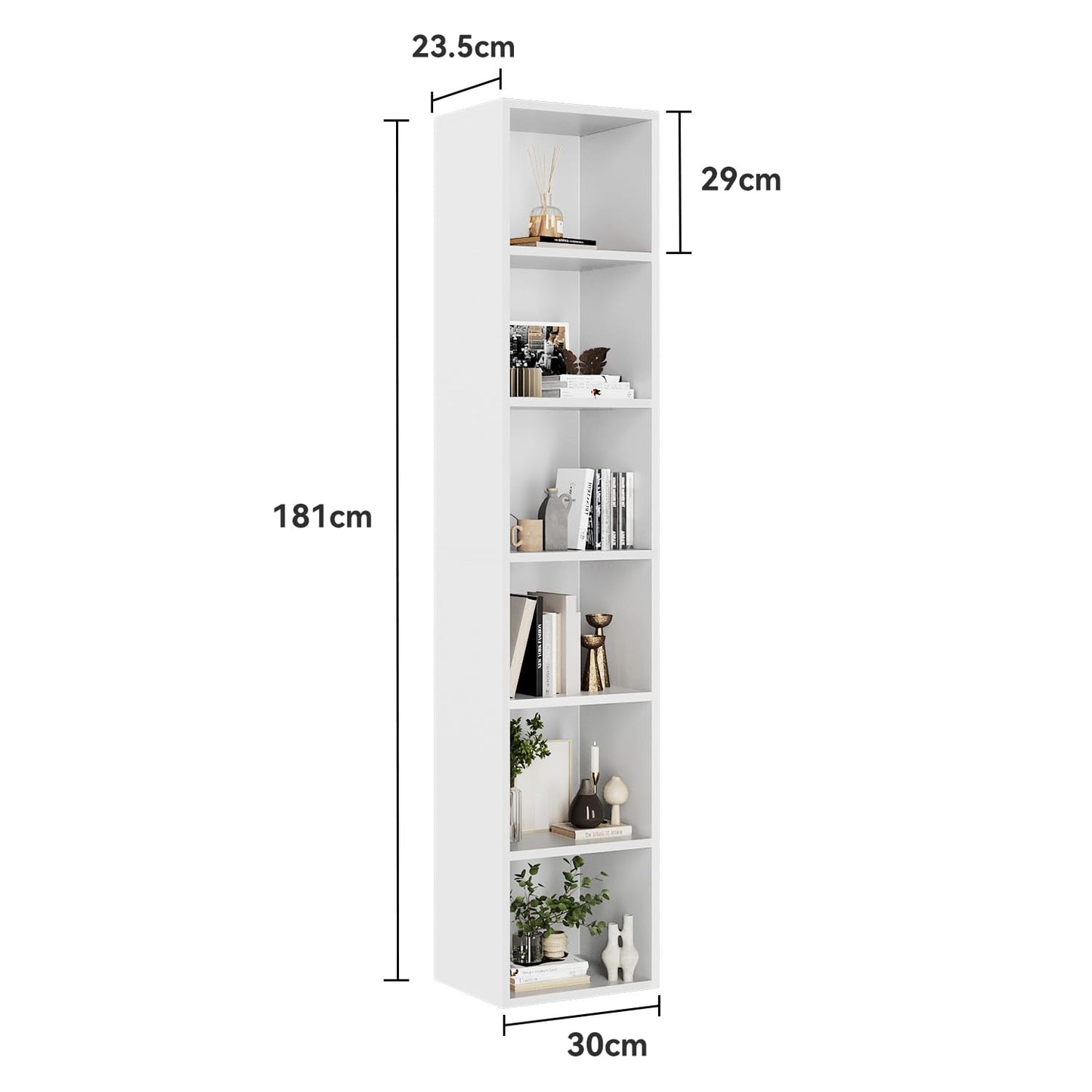 oneinmil Tall Narrow Bookcase, 6 Tier Bookshelf Display Rack, Modern Corner Cube with Open Storage Space, Storage Shelves for Home Office