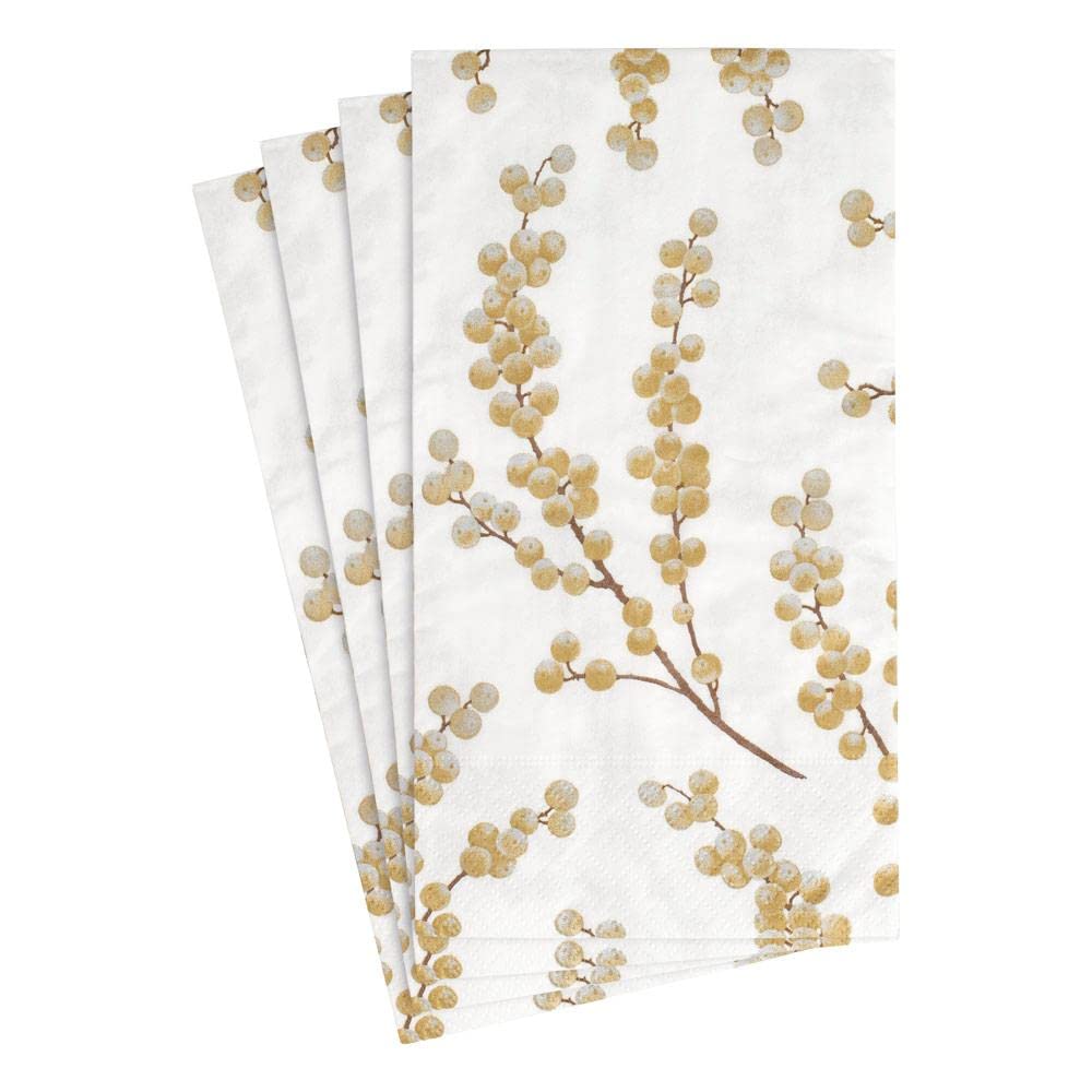Caspari Entertaining Berry Branches Paper Guest Towels, Pack of 15, White/Gold