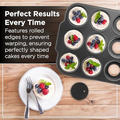 Wrenbury Mini Cheesecake Tins Removable Base - Bake with Confidence - 12 Cup Loose Based Mini Sandwich Tin Muffin Mould - Food Safe and Dishwasher Friendly 3" Cup