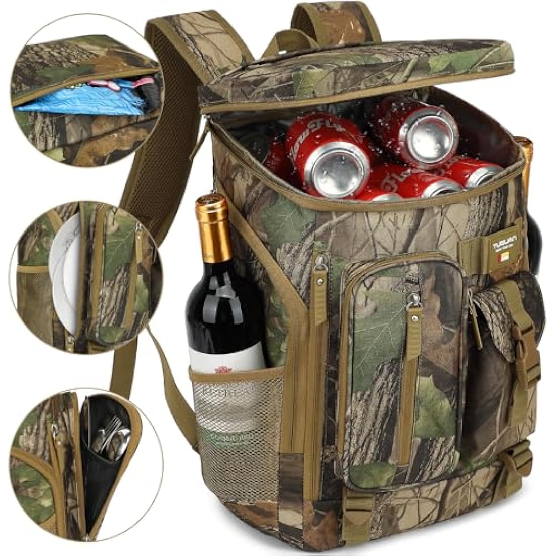TUGUAN 30L Cooler Backpack 36 Cans Insulated Cool Bag Rucksack Leak Proof Picnic Backpack Men for Lunch Work Thermal Rucksack Women for Travel Camping Beach