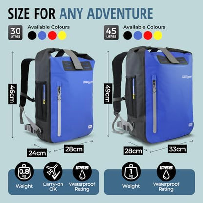 Overboard Explorer Waterproof Backpack Bundle | Roll Top Floating Dry Bag for Kayaking, Beach, Boating, Hiking, Rafting | Includes Waterproof Phone Case and Backpack Organiser
