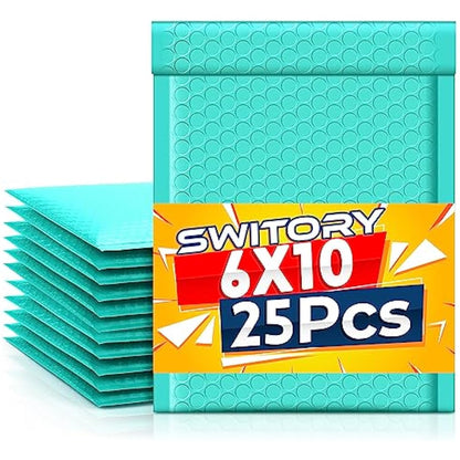 Switory 25Pcs Poly Bubble Mailers A5 Padded Envelopes Bulk Bubble Lined Wrap Polymailer Bags for Shipping Packaging Mailing Self Seal Teal 15.2cmx22.9cm