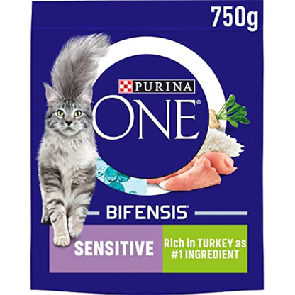 PURINA ONE Sensitive Turkey Dry Cat Food 750g (Pack of 4)