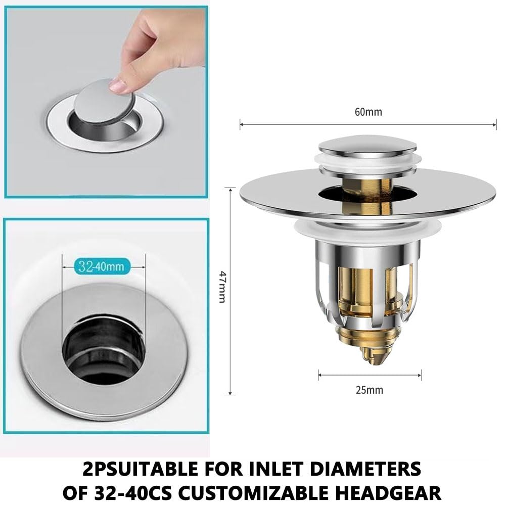 Sink Plug, Drain 2-in-1 Magic Drain Strainer Drain Fitting Plug Sink - Includes 3 Sealing Rings Universal Sink Plug with Drain Strainer for Bathroom
