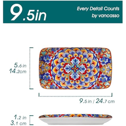 vancasso SIMI Serving Platter, 9.5 in Small Serving Dishes, Porcelain Rectangle Serving Plates Set of 6, Dishwasher and Microwave Safe, Sushi Platters for Party