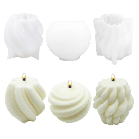 WYAHYQ 3Pcs Candle Mould Silicone Candle Mould for Candles Making Spiral Round Ball Candle Gifts for Women