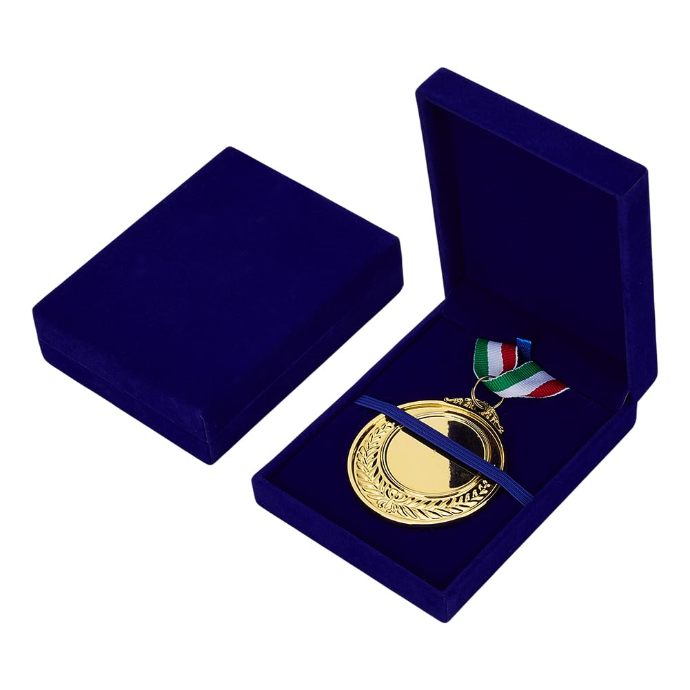 FINGERINSPIRE 2Pcs Single Medal Display Storage Box Midnight Blue Velvet Medal Case Rectangle Award Display Box Medals Organizer Boxes Velvet Medals