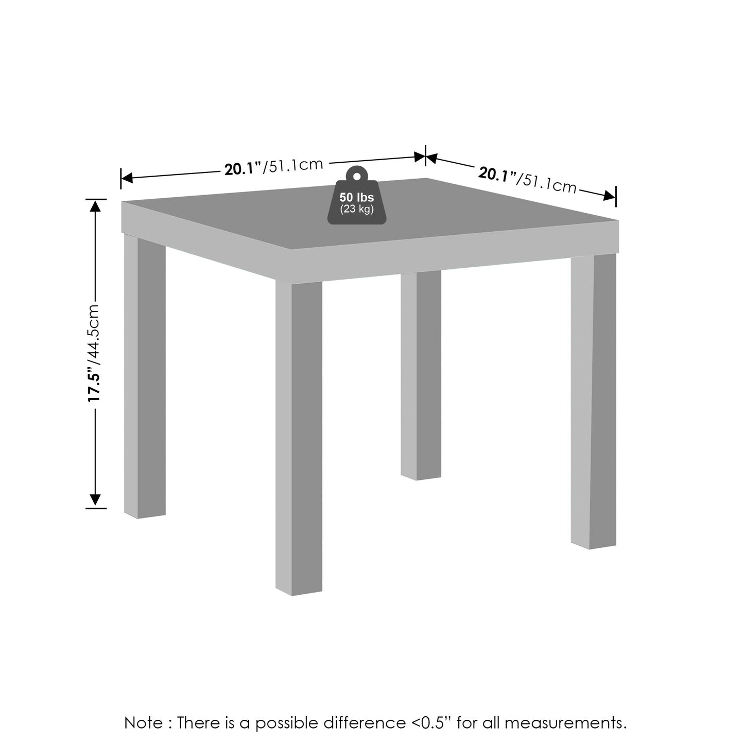 Furinno CLASSIC Coffee Table Set of 2, Square Modern Coffee Table with 1.8 Thick Tabletop, Side Table with 4 Legs, for Living Room, Bedroom