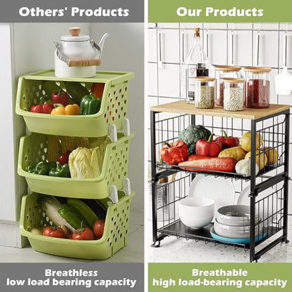 UMDONX Fruit Rack,Kitchen Countertop Wire Storage Basket,Vegetable Rack,Fruit and Veg Storage 2 Layers (Black)