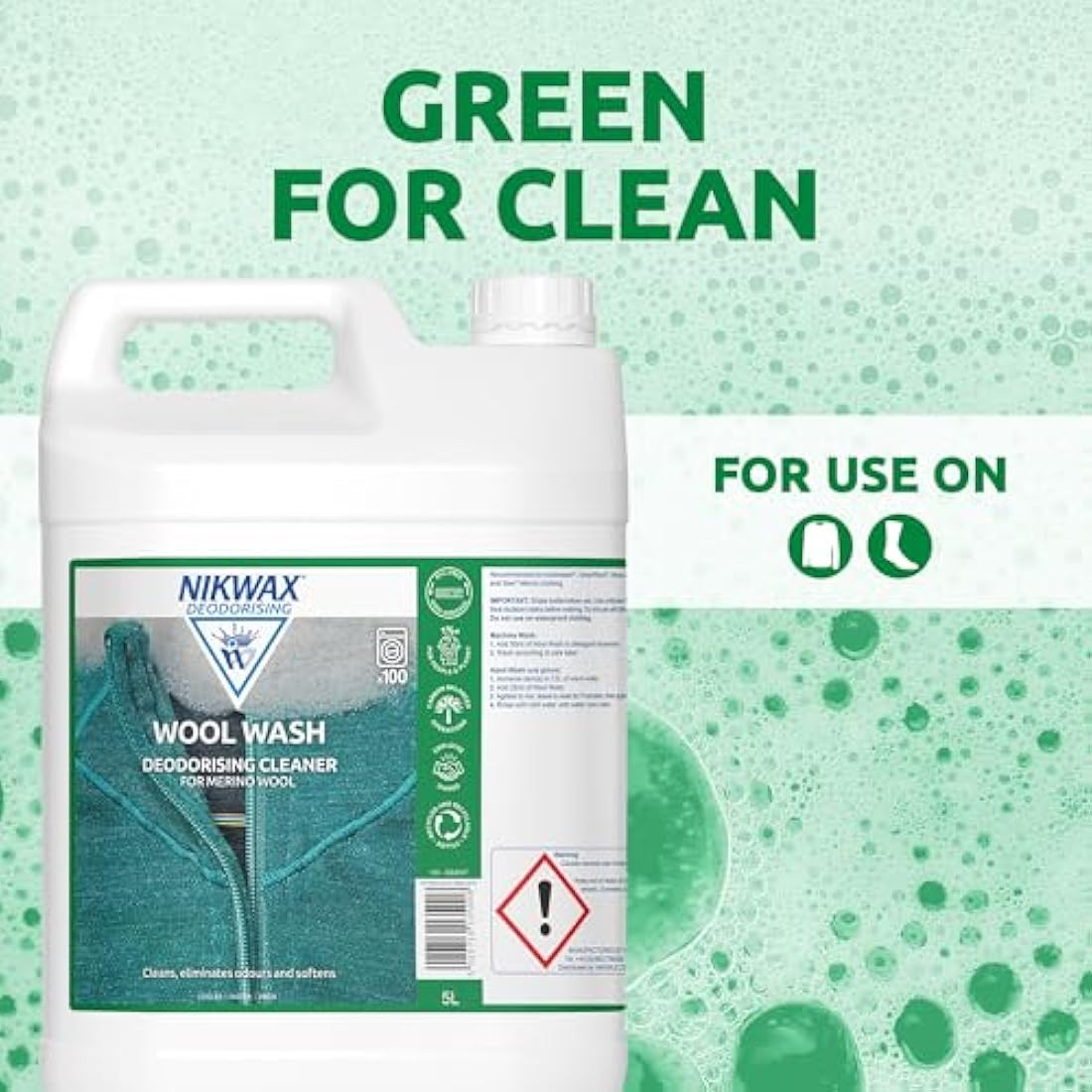 NIKWAX WOOL WASH High-Performance Cleaner and Conditioner for Woollen Base Layers. Cleans, Softens, Enhances Wicking, Freshens Wool, Merino Sports Clothing and Accelerates Drying - 5 Litre
