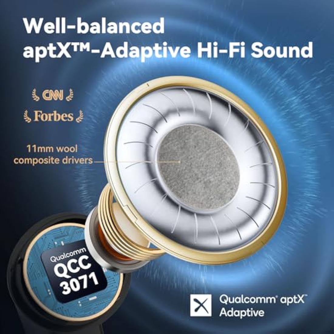 EarFun Air Pro 3 Wireless Earbuds, Hybrid Active Noise Cancelling, Qualcomm® aptX™ Adaptive Sound, 6 Mics CVC8.0 Calls, Bluetooth 5.3, 11mm Wool Drivers, Multi-Connection, App Customize EQ, 45H
