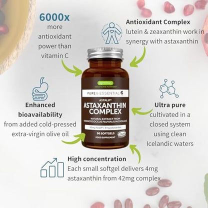 Astaxanthin Complex, 42mg Microalgae Complex Oil Providing 4mg H. Pluvialis Astaxanthin, 90 Vegan Softgels, by Igennus