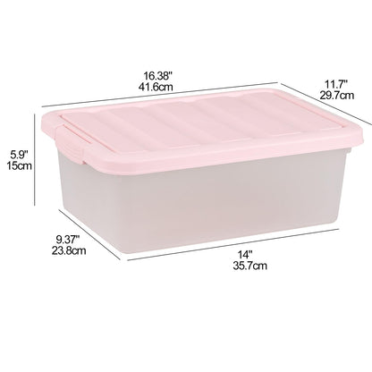 Kiddream 2 Packs 14 Liters Clear Plastic Storage Containers, Flat Shallow Storage Boxes with Lids