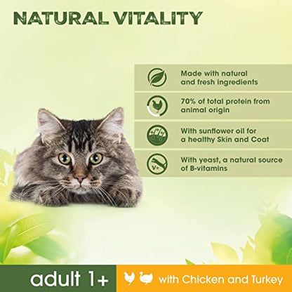 Perfect Fit Natural Vitality Dry Cat Food Adult 1+ - Complete Dry Food for Adult Cats from 1 Year Old, Rich in Chicken and Turkey – 2, 4 kg (Pack of 3)