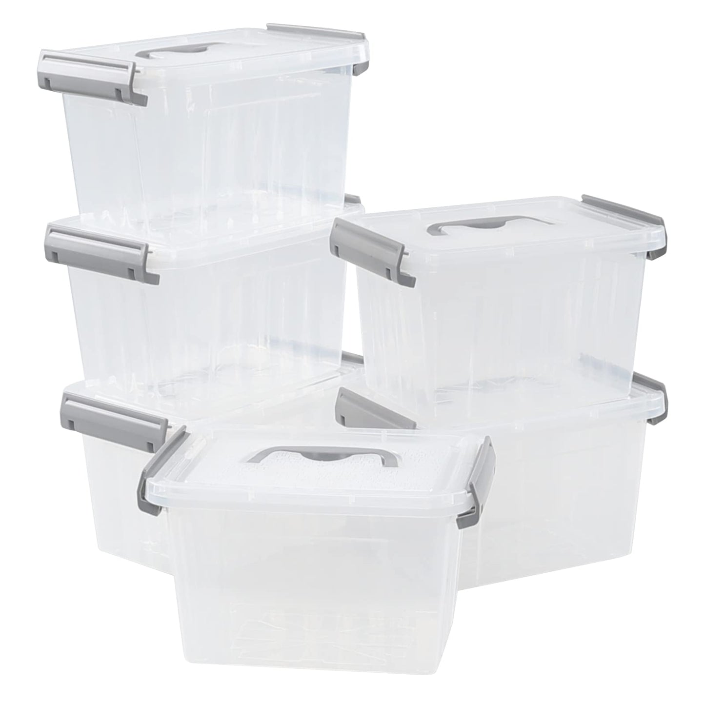 Zopnny Set of 6 Small Storage Boxes, 3 L Latch Bin with Lid/Handle, Clear