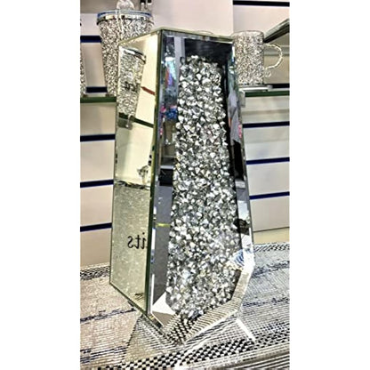 Biznest Large 40Cm Sparkle Diamond Crushed Crystal Sparkly Silver Mirrored Floor Vase Cuffin Shape