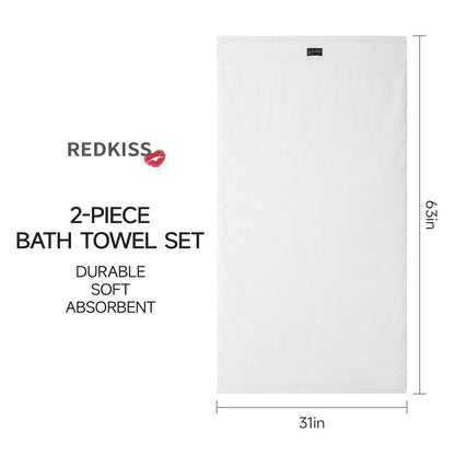 REDKISS 2-pack White Large Bath Towels-160 x 80CM Cotton Luxury Towel