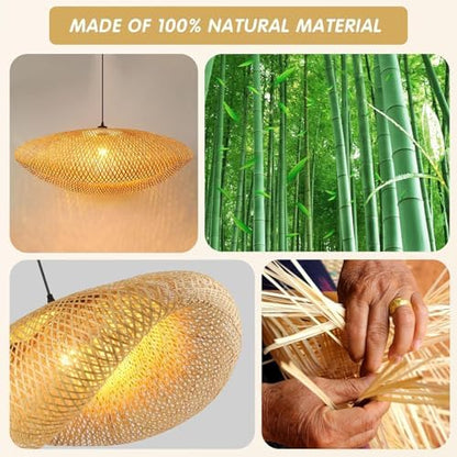 Schindora Pendant Light Retro,Hat Bamboo Lampshade 40Cm Weaving Pendant Light Fixtures E27 Creativity Pendant Lighting Ceiling for Dining Room Living Room Restaurant,Light Straw