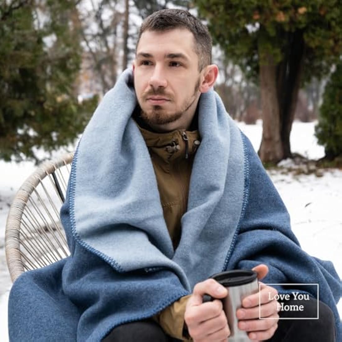 LYHome Travel Blanket - Extra Warm Picnic Throw, Bed Camping Outdoor Wool Blankets, Cozy Soft Throws, Military Army and Garden Outside Use (51x67 in | 130x170 cm | Blue - Light Blue Double-sided)