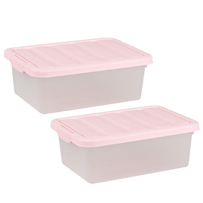 Kiddream 2 Packs 14 Liters Clear Plastic Storage Containers, Flat Shallow Storage Boxes with Lids