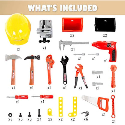 Kinderplay Kids Tool Bench | Kids Workbench - 50 pcs Kids Tool Set | Toll Bench for Toddlers| Kids Tool Box with Drill and Helmet | Kids Tool Kit "Tools&Brains”, KP2646
