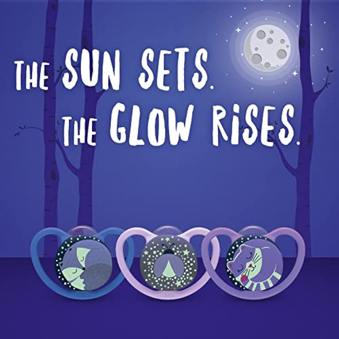 NUK Space Night Baby Dummy | 18-36 Months | Glow-in-The-Dark Soothers with Extra Ventilation for Sensitive Skin | BPA-Free Silicone | Sheep & Moon | 2 Count