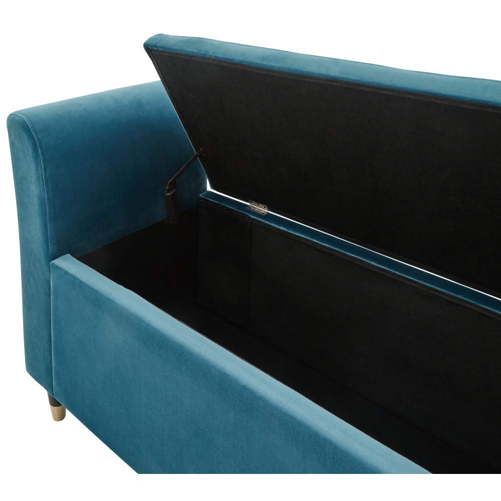 GFW Genoa Teal Ottoman Window Seat, Velvet Upholstered Storage Bench with Button Tufted Seat, 88L Hidden Storage and Wooden Legs