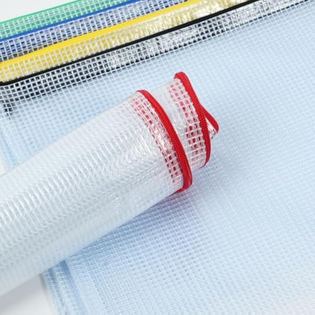 Vicloon Plastic Wallets, 15Pcs A4 A5 A6 Zip Lock Bags, Mesh Document Wallet Document Folders Plastic Pockets Zipper File Wallet for School Office Homework Travel Storage Bags (Color Zipper)